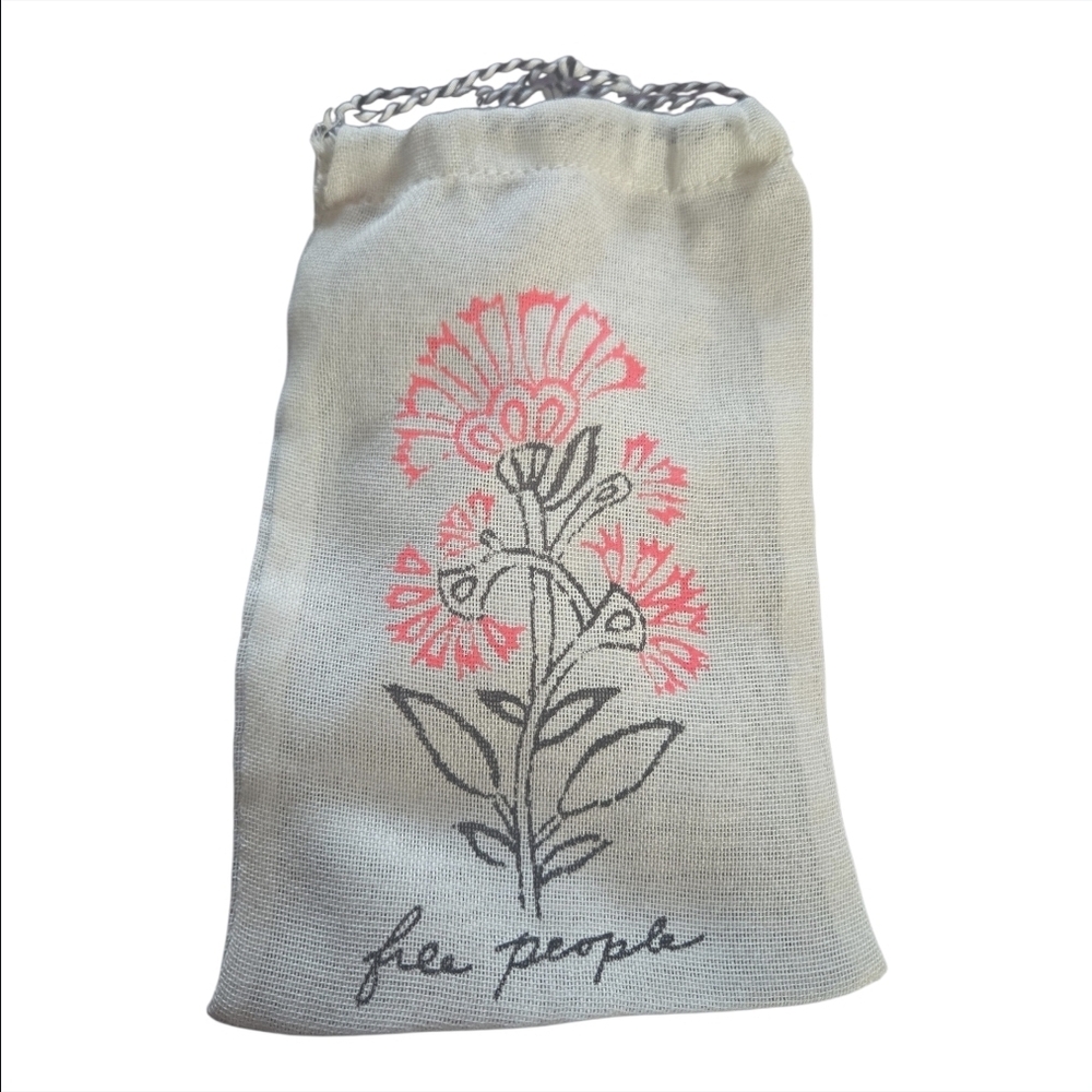 Free People Cream Drawstring Pouch with Pink Floral Graphic